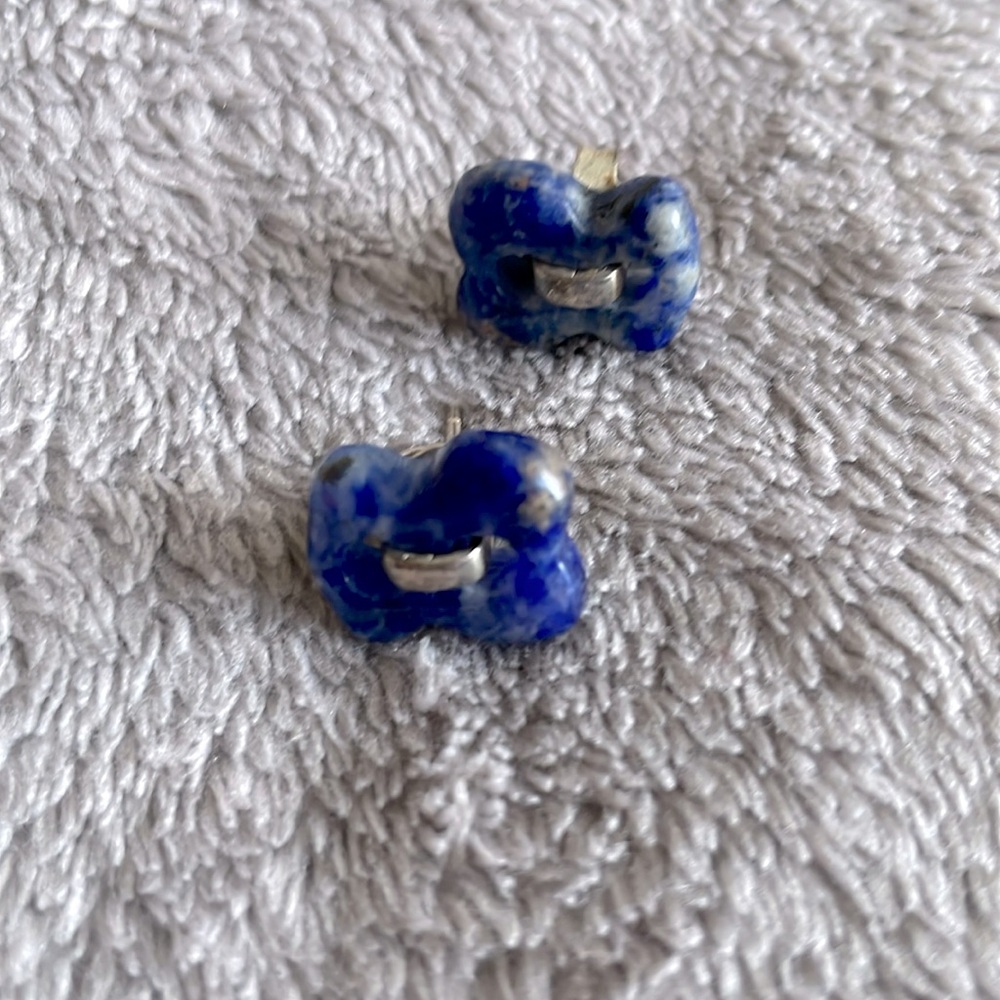 Vintage Tous Lapis Silver Bear Stud Earrings Blue